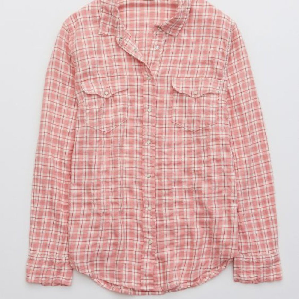aerie long sleeve western buttondown flannel sz XL